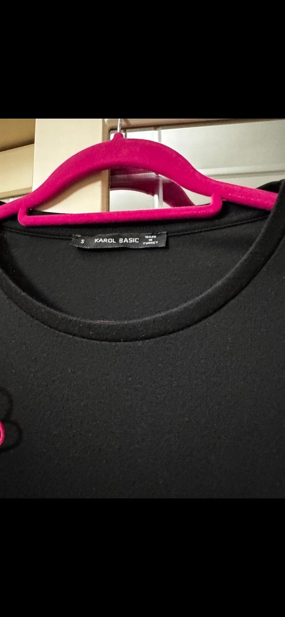 Pembe Siyah Kısa Kollu Salaş Elbise - Görsel 5