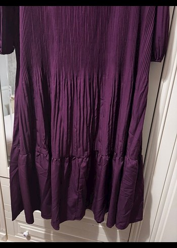 Mor Piliseli Uzun Kollu Kadın Elbise - Görsel 4