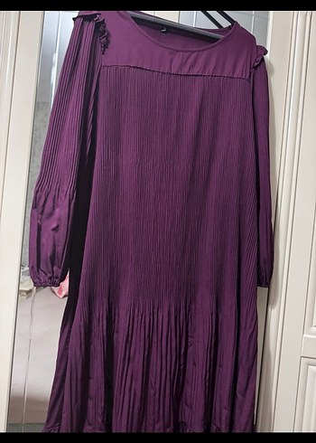 Mor Piliseli Uzun Kollu Kadın Elbise - Görsel 3