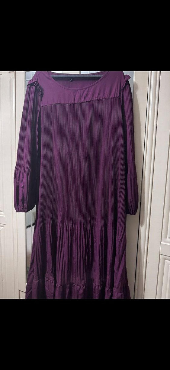 Mor Piliseli Uzun Kollu Kadın Elbise - Görsel 2