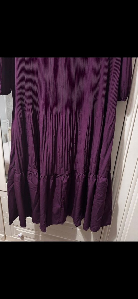 Mor Piliseli Uzun Kollu Kadın Elbise - Görsel 4