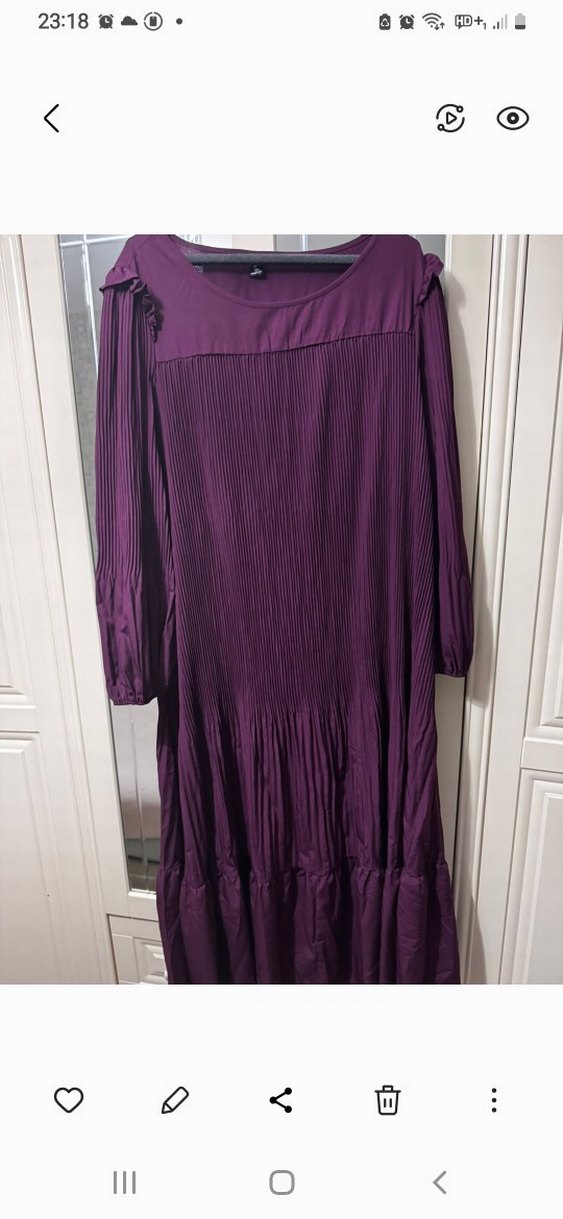 Mor Piliseli Uzun Kollu Kadın Elbise - Görsel 5