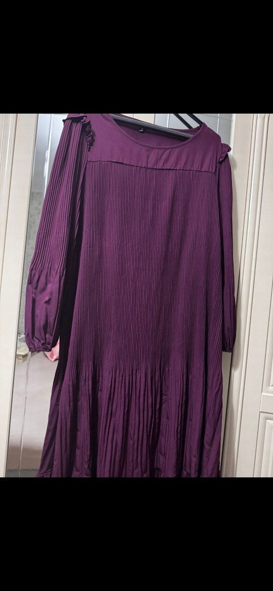 Mor Piliseli Uzun Kollu Kadın Elbise - Görsel 3