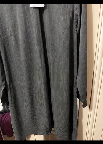 Gri Uzun Kollu Keten Kadın Tunik - Görsel 2