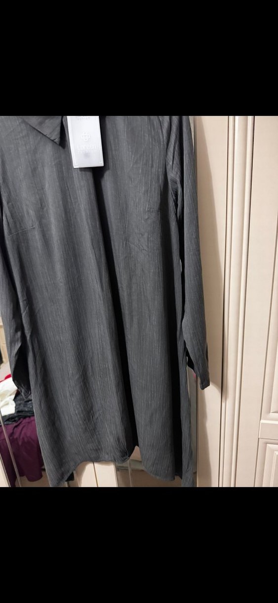 Gri Uzun Kollu Keten Kadın Tunik - Görsel 3