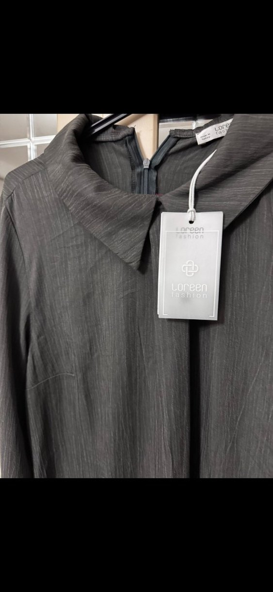 Gri Uzun Kollu Keten Kadın Tunik - Görsel 4