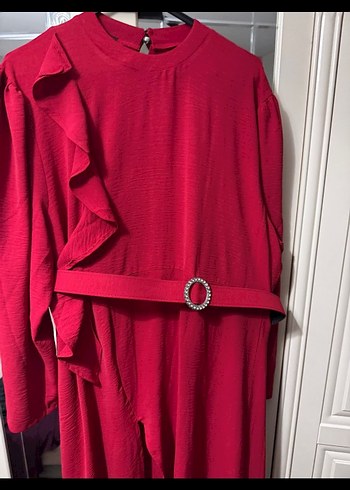 Kırmızı Uzun Kollu Fırfırlı Uzun tunik - Görsel 3