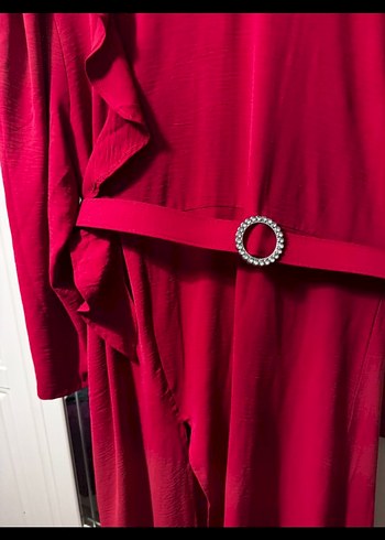 Kırmızı Uzun Kollu Fırfırlı Uzun tunik - Görsel 5