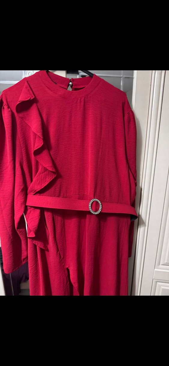 Kırmızı Uzun Kollu Fırfırlı Uzun tunik - Görsel 3