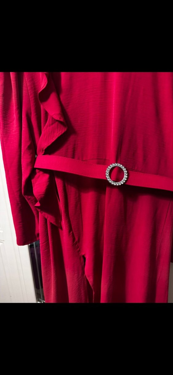 Kırmızı Uzun Kollu Fırfırlı Uzun tunik - Görsel 5