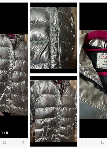 Gri Metalik Düğmeli Kadın Kışlık Mont - Görsel 6