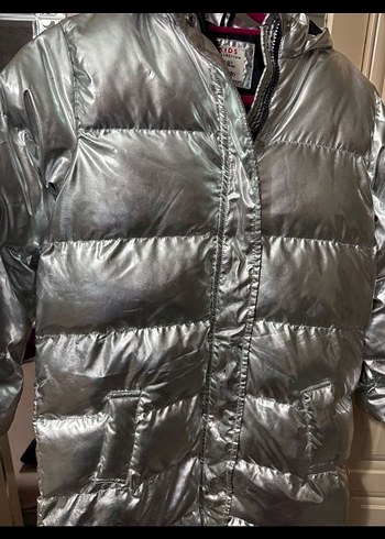 Gri Metalik Düğmeli Kadın Kışlık Mont - Görsel 3