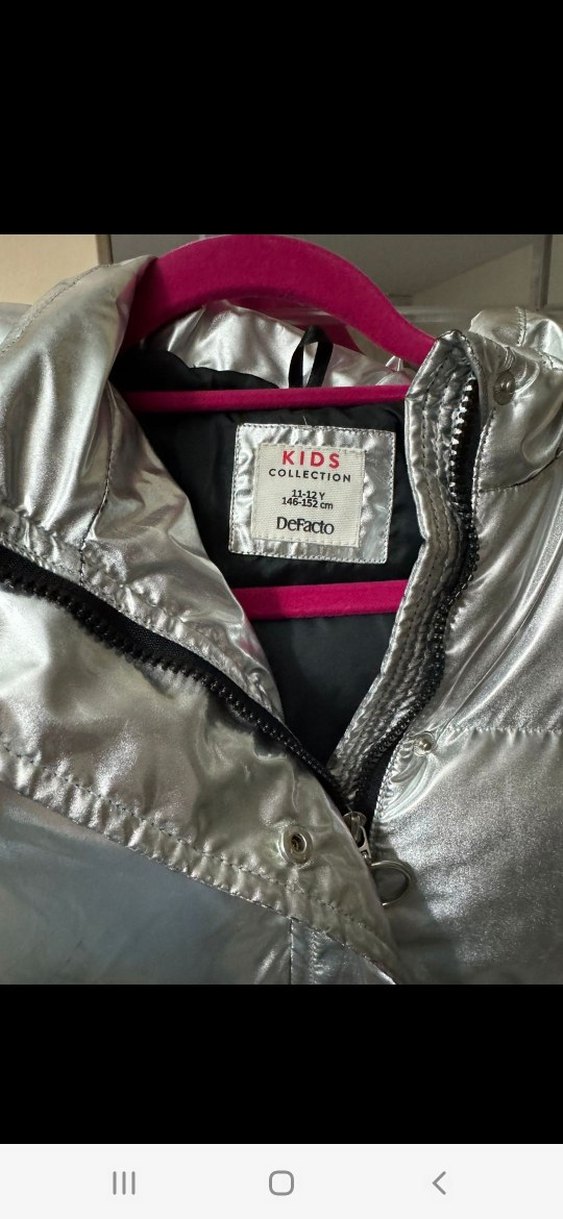 Gri Metalik Düğmeli Kadın Kışlık Mont - Görsel 5