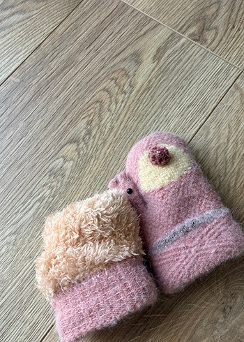 Nakışlı Pembe Kız Çocuk Örgü Eldiven - Görsel 2