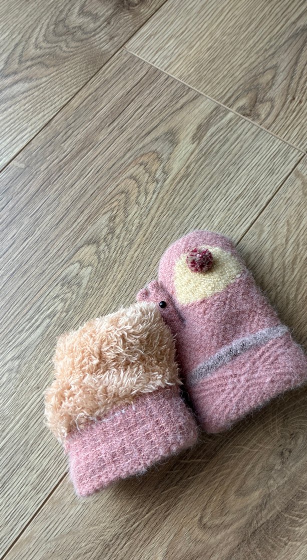 Nakışlı Pembe Kız Çocuk Örgü Eldiven - Görsel 2