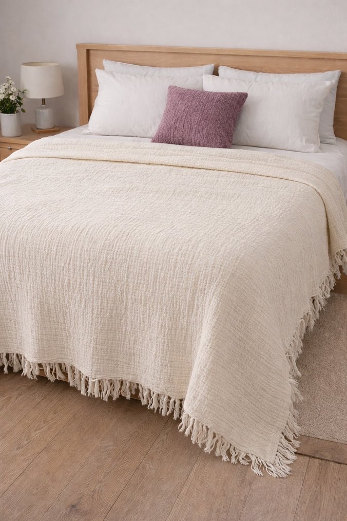 Müslin bambu Düz Yatak Örtüsü - Görsel 2