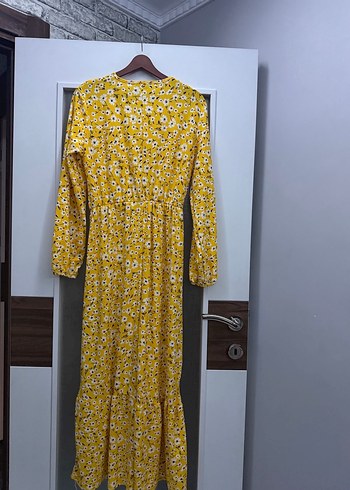 Sarı Uzun Kollu Fırfırlı Bohem Elbise - Görsel 2