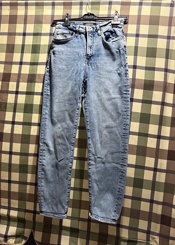 Kadın Gri Mavi Bol Kesim Midi Denim Pantolon