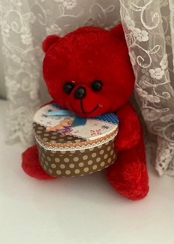 Kırmızı Peluş kalpli Ayıcık Oyuncak - Görsel 2