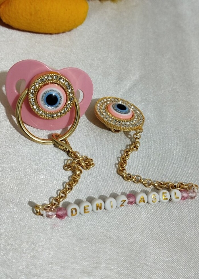 Bebek emzik ve zinciri +maşallah yaka iğnesi - Görsel 2