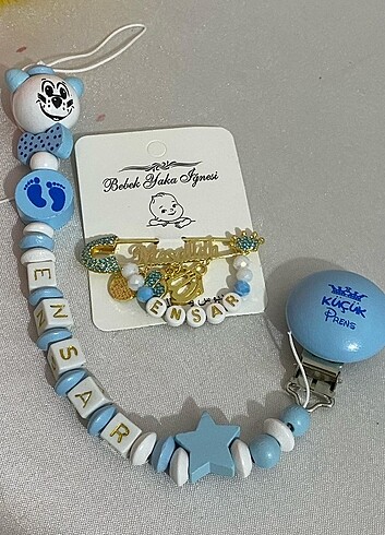 Bebek yaka iğnesi ve bebek emzik zinciri - Görsel 2