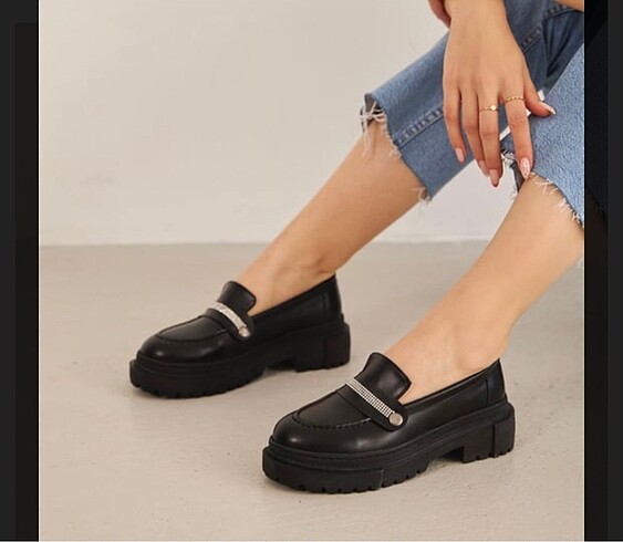38 Beden siyah Renk Loafer üç çıtçıtlı