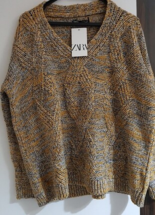 Oversize orjinal zara turuncu ve sarı renkli kazak