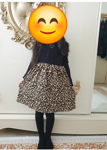 4 Yaş Beden Leopar Desenli Uzun Kollu Kız Elbisesi