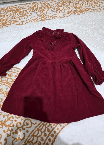 Bordo Kız Çocuk Fırfırlı kadife Elbise