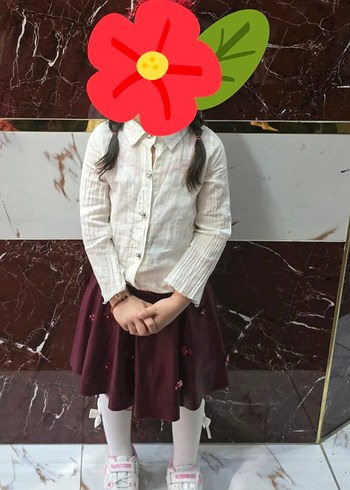 4 Yaş Beden Bordo Nakışlı Fırfırlı Kız Çocuk deri Etek