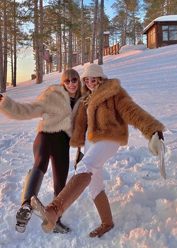 Acı Kahverengi yakalı cepli kürk - Görsel 2