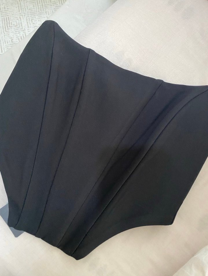 Siyah V-Yaka Strappy Midi korse bluz - Görsel 2