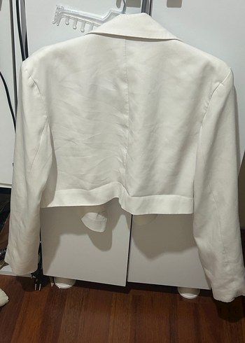 Düğmeli Beyaz Kadın kısa Blazer Ceket - Görsel 2