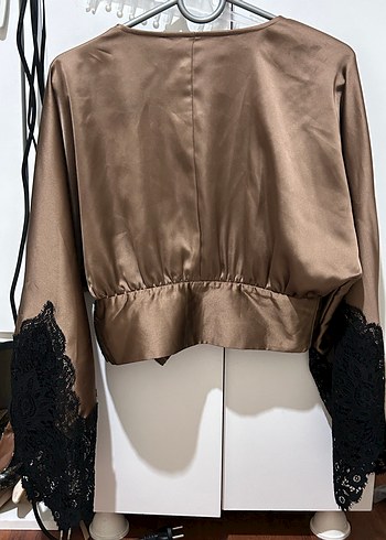 Kahverengi V Yaka Drapeli Kadın Zara Bluz - Görsel 2