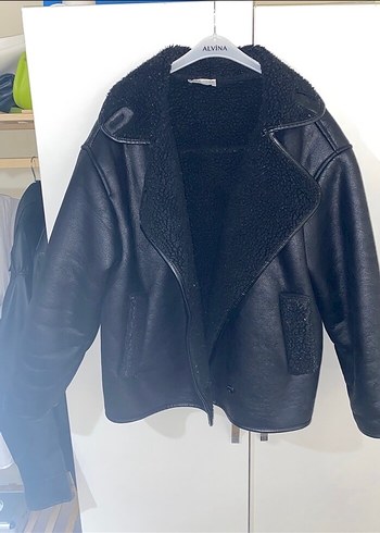 Siyah Deri Kürklü Biker Ceket - Görsel 3