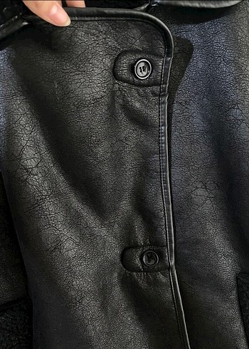 Siyah Deri Kürklü Biker Ceket - Görsel 4