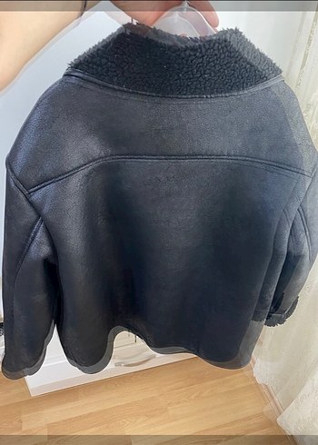 Siyah Deri Kürklü Biker Ceket - Görsel 2