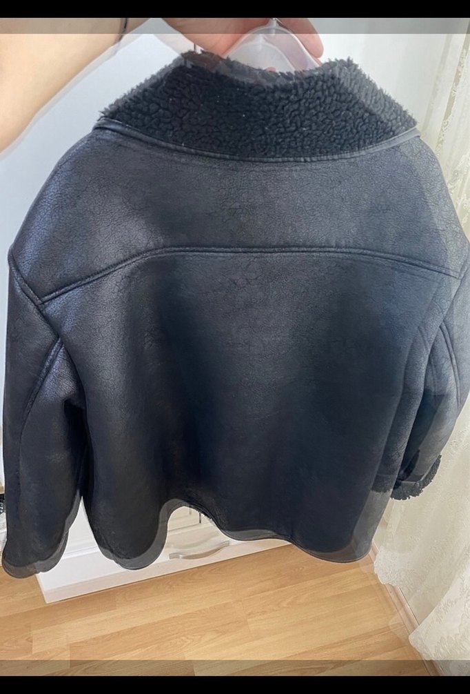 Siyah Deri Kürklü Biker Ceket - Görsel 2