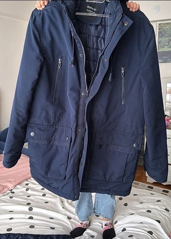 Erkek Lacivert Kapüşonlu Mont xl beden - Görsel 3