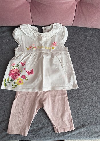 Beyaz Çiçekli Fırfırlı Bebek Kız Takımı