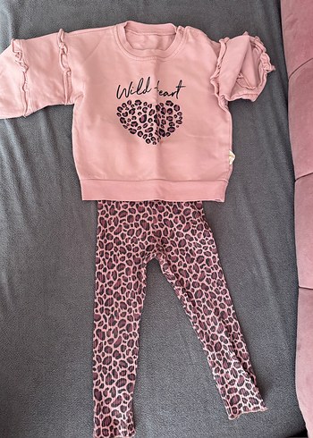 Pembe Leopar Desenli Uzun Kollu Kız Bebek Takımı