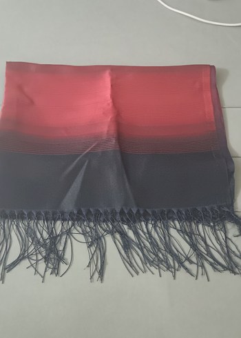 Pilise Detaylı Kırmızı Siyah Kadın Şal - Görsel 2