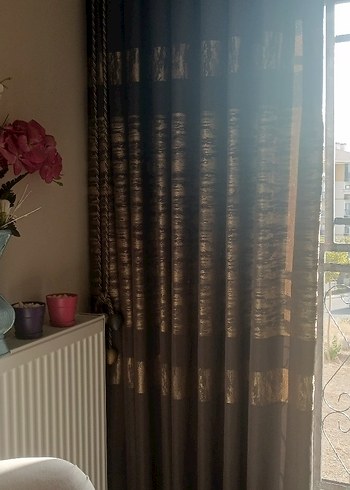 Bej ve Gri Desenli Modern Perde - Görsel 2