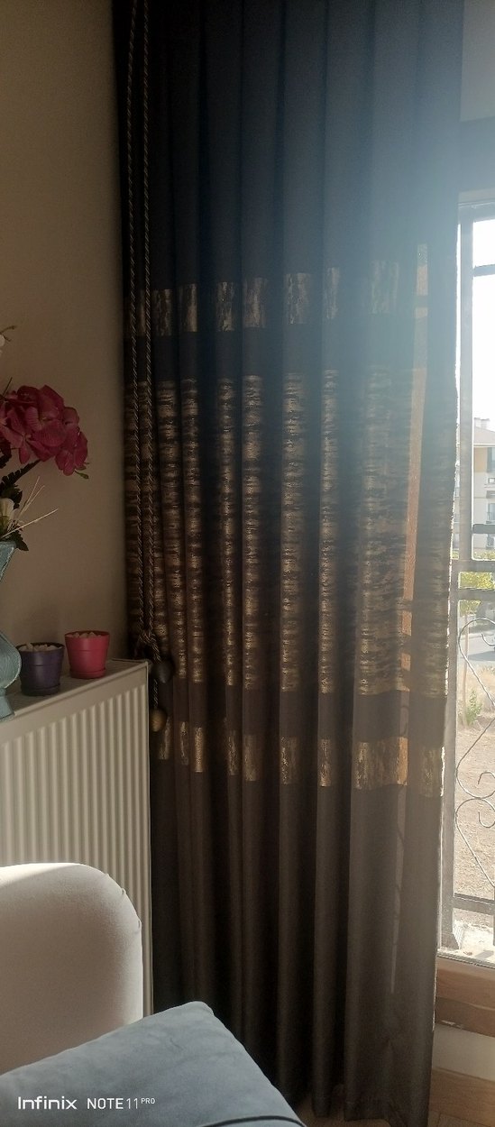 Bej ve Gri Desenli Modern Perde - Görsel 2