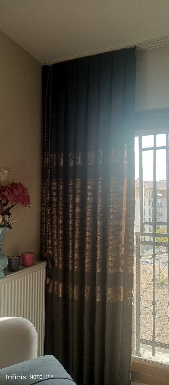 Bej ve Gri Desenli Modern Perde - Görsel 5