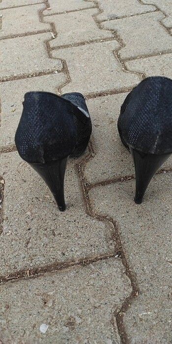 Kadın topuklu siyah dantel ayakkabı - Görsel 6