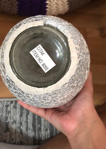  Beden beyaz Renk Cam Mozaik Detaylı Beyaz Vazo