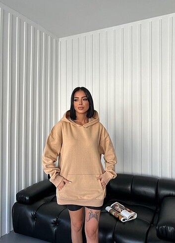 Diğer Bej Oversize Kapüşonlu Sweatshirt