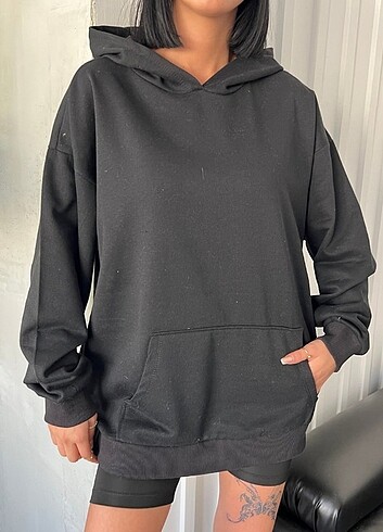 l Beden siyah Renk Siyah Oversize Kapüşonlu Sweatshirt