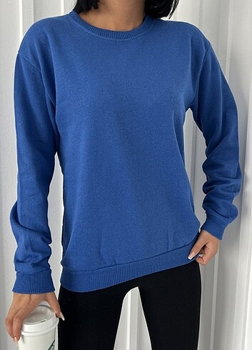 s Beden lacivert Renk Saks Mavisi Bisiklet Yaka Sweatshirt